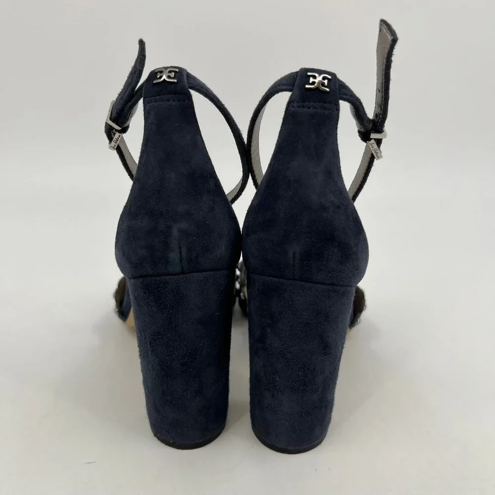 Sam Edelman Blue Suede Scalloped Edge Block Heels | Size 8.5 - Picture 4 of 9